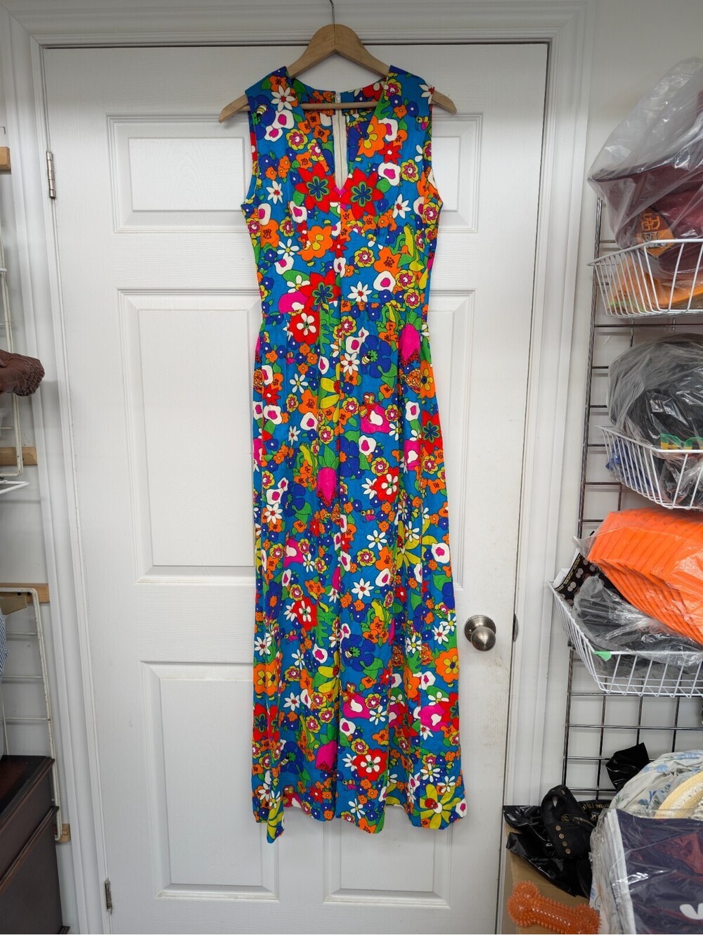Floral Maxi Dress Vintage 70s Psychedelic Sleeveless 17x59